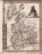 County Lancashire Steel Engraved Victorian Thomas Moule Antique Map.