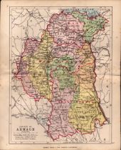 County of Armagh Ireland Antique Detailed Coloured Victorian Map.