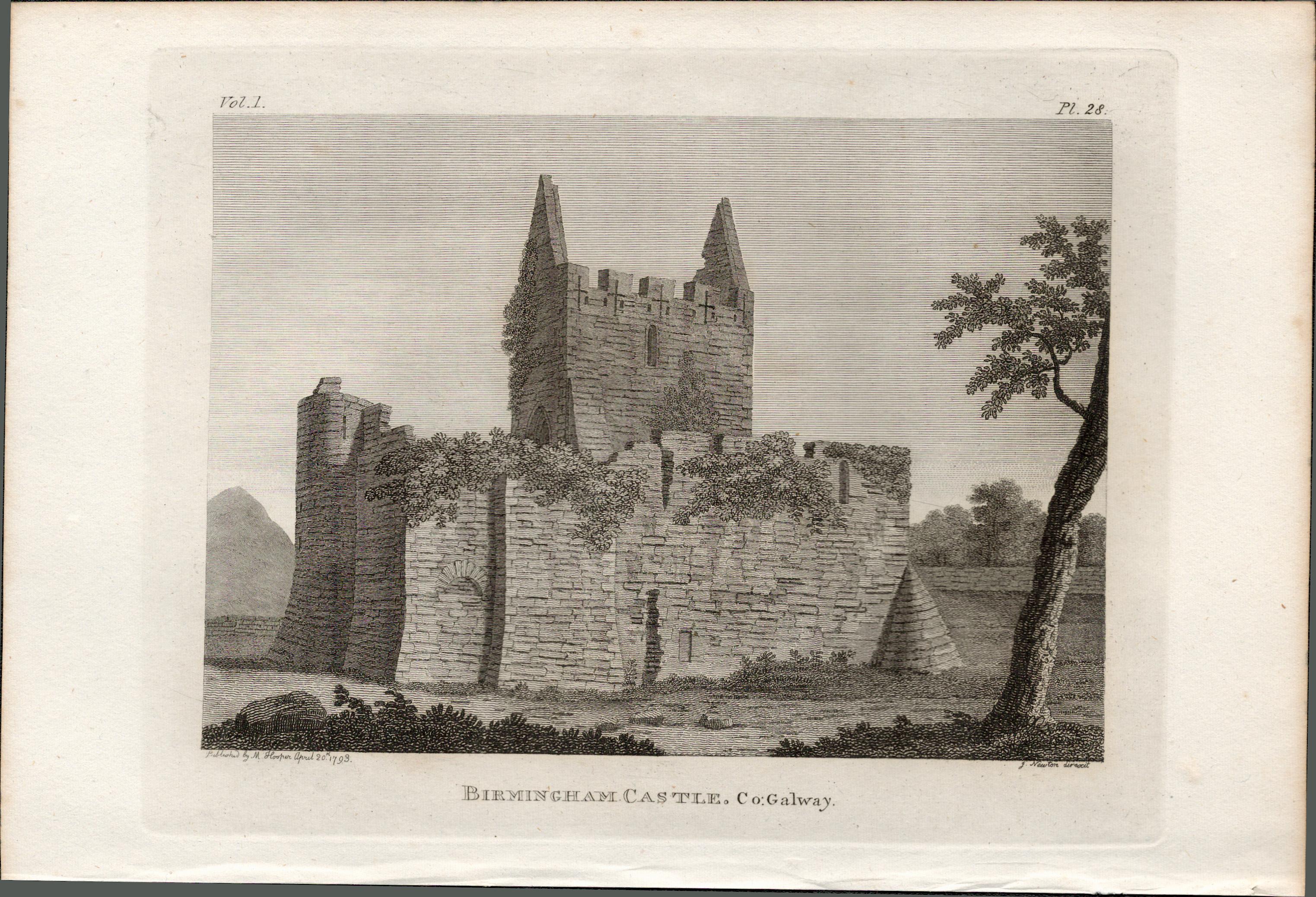 Birmingham Castle Athenry Co Galway F. Grose 1793 Antique Copper Block Engraving.