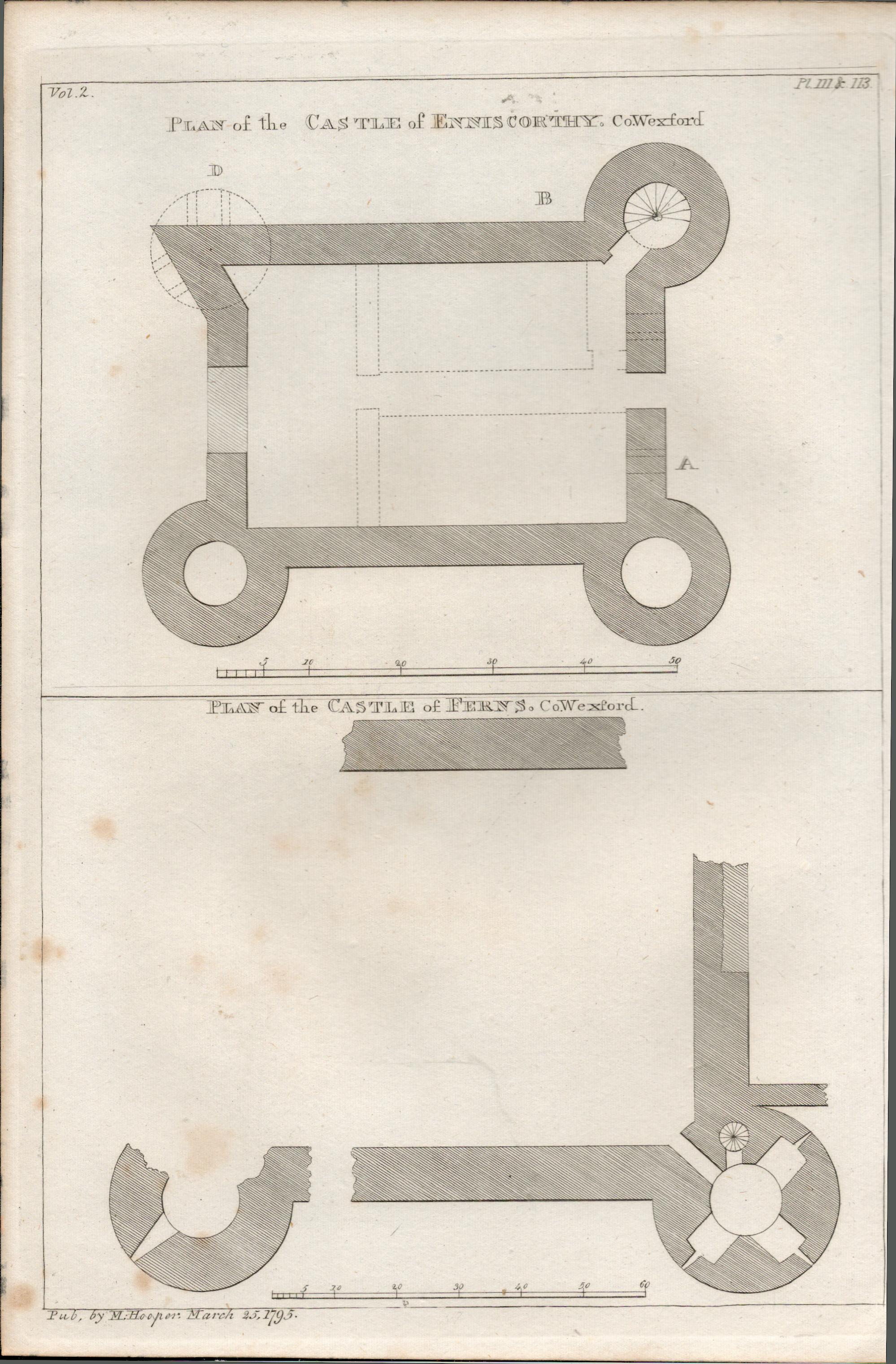 Enniscorthy Castle Plan Co Wexford Rare 1795 Francis Grose Antique Print.