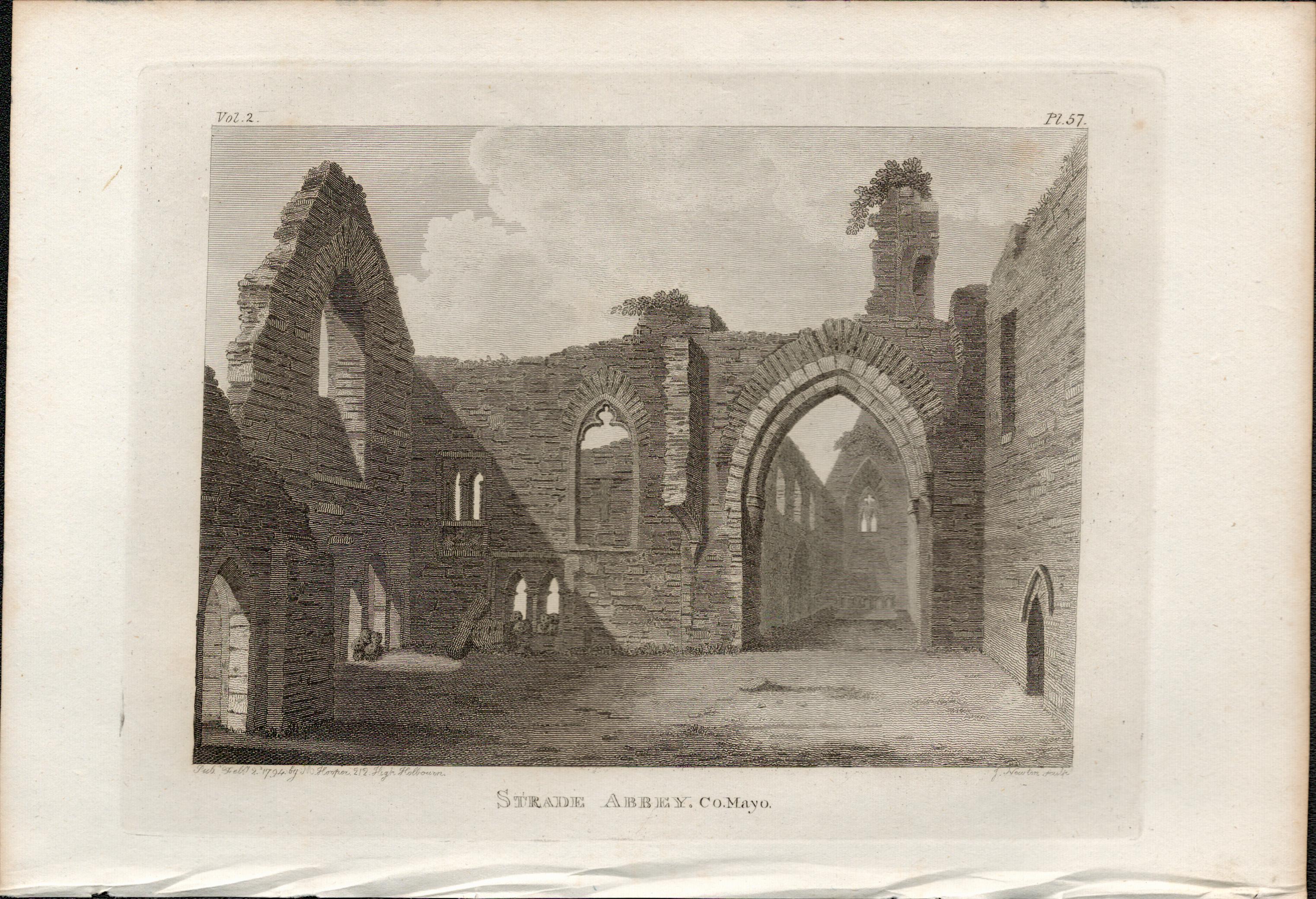 Strade Abbey Co Mayo F. Grose 1794 Antique Copper Block Engraving.