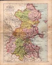 County Of Dublin Ireland Antique Detailed Coloured Victorian Map.