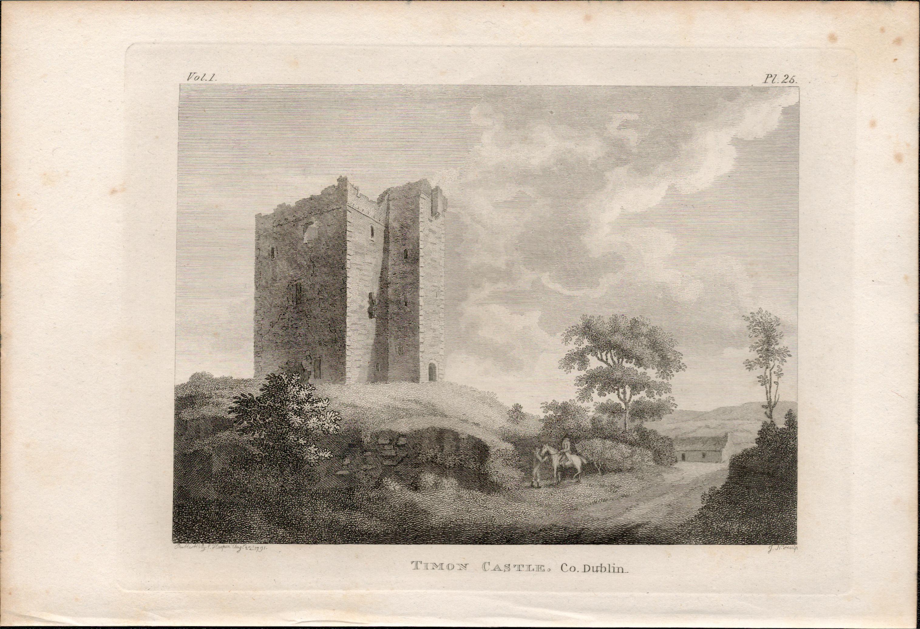 Timon Castle Co Dublin F. Grose 1791 Antique Copper Block Engraving.