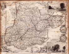 County of Essex Steel Engraved Victorian Thomas Moule Antique Map.