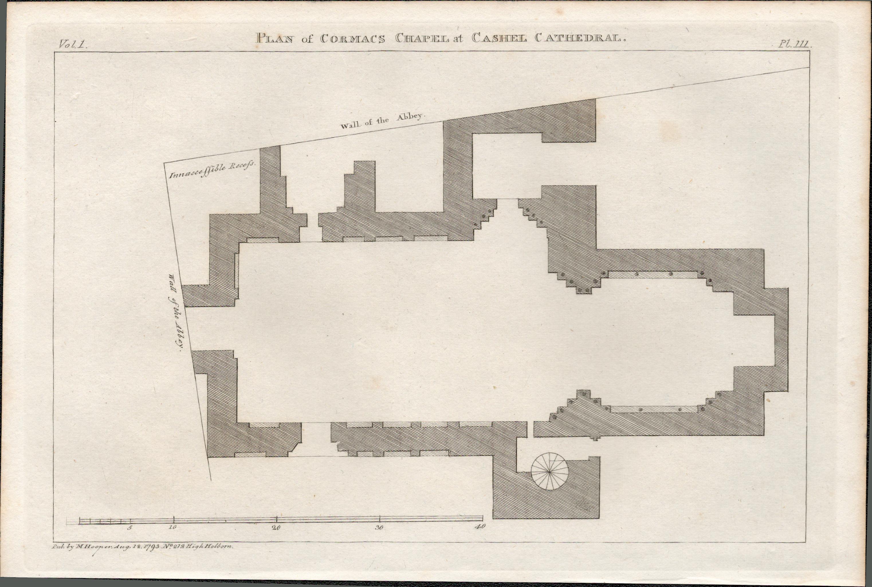 Cormac Chapel Plan Cashel Co Tipperary Rare 1793 Francis Grose Antique.