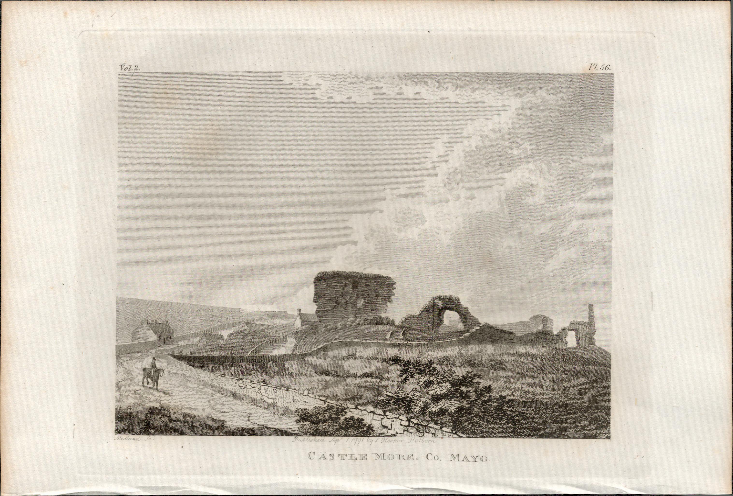 More Castle Co Mayo F. Grose 1791 Antique Copper Block Engraving.