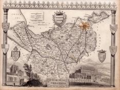 County Cheshire Steel Engraved Victorian Thomas Moule Map.