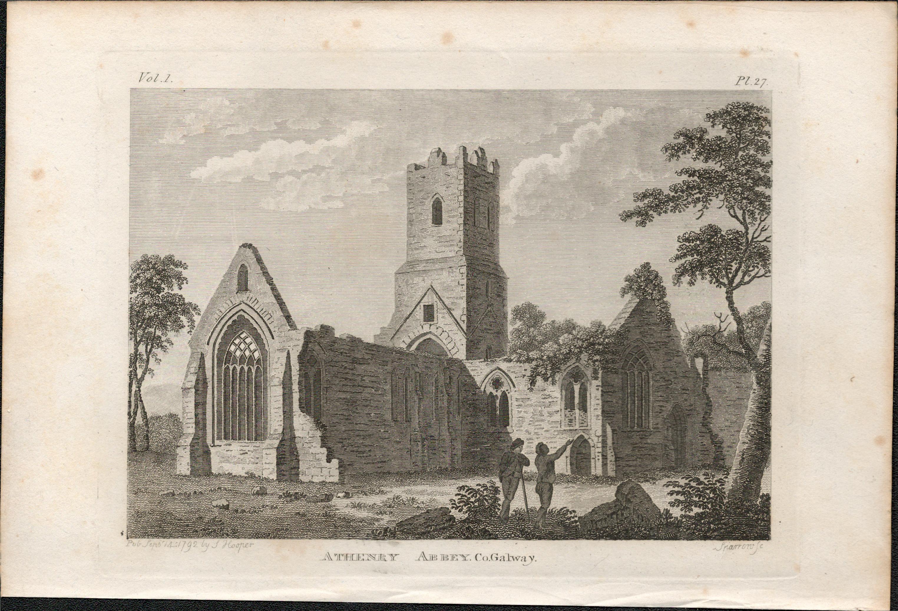 Athenry Abbey Galway F. Grose 1792 Antique Copper Block Engraving.