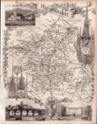 Worcestershire Steel Engraved Antique Thomas Moule Antique Map.