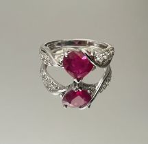 Beautiful Natural Heart Shape Burmese Ruby Ring 1.58 Ct With Diamonds & 18kGold