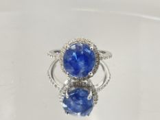 Beautiful 6.62 CT Natural Ceylon Cornflour Blue Sapphire Diamonds & 18k Gold