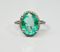 Beautiful 4.15CT Natural Untreated Columbian Emerald Ring, Diamonds & 18k Gold