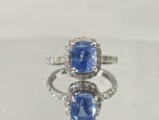 2.74 CT Unheated/Untreated Ceylon Cornflour Blue Sapphire Diamonds & 18k Gold