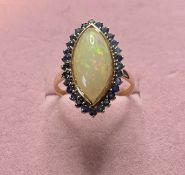Beautiful Natural Opal Ring With Natural Blue Sapphire And 18k Gold