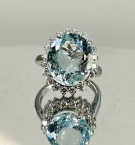 Beautiful Natural Flawless 7.30 CT Aquamarine Ring With Diamonds And 18k Gold