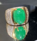 Beautiful 10.97 Carat Natural Emerald Man Ring With Natural Diamonds And 18k Gold