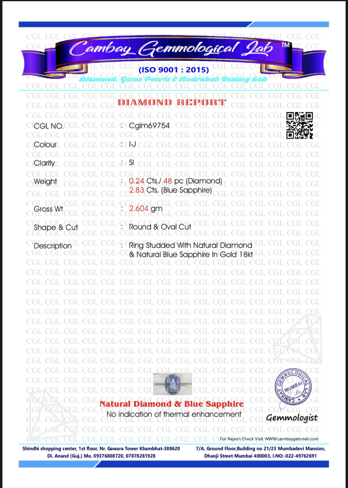 2.83 CT Unheated/Untreated Ceylon Cornflour Blue Sapphire Diamonds & 18k Gold - Image 8 of 10