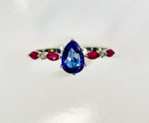 Beautiful 1.06 CT Unheated Burma Blue Sapphire ,Ruby Diamonds & Platinum