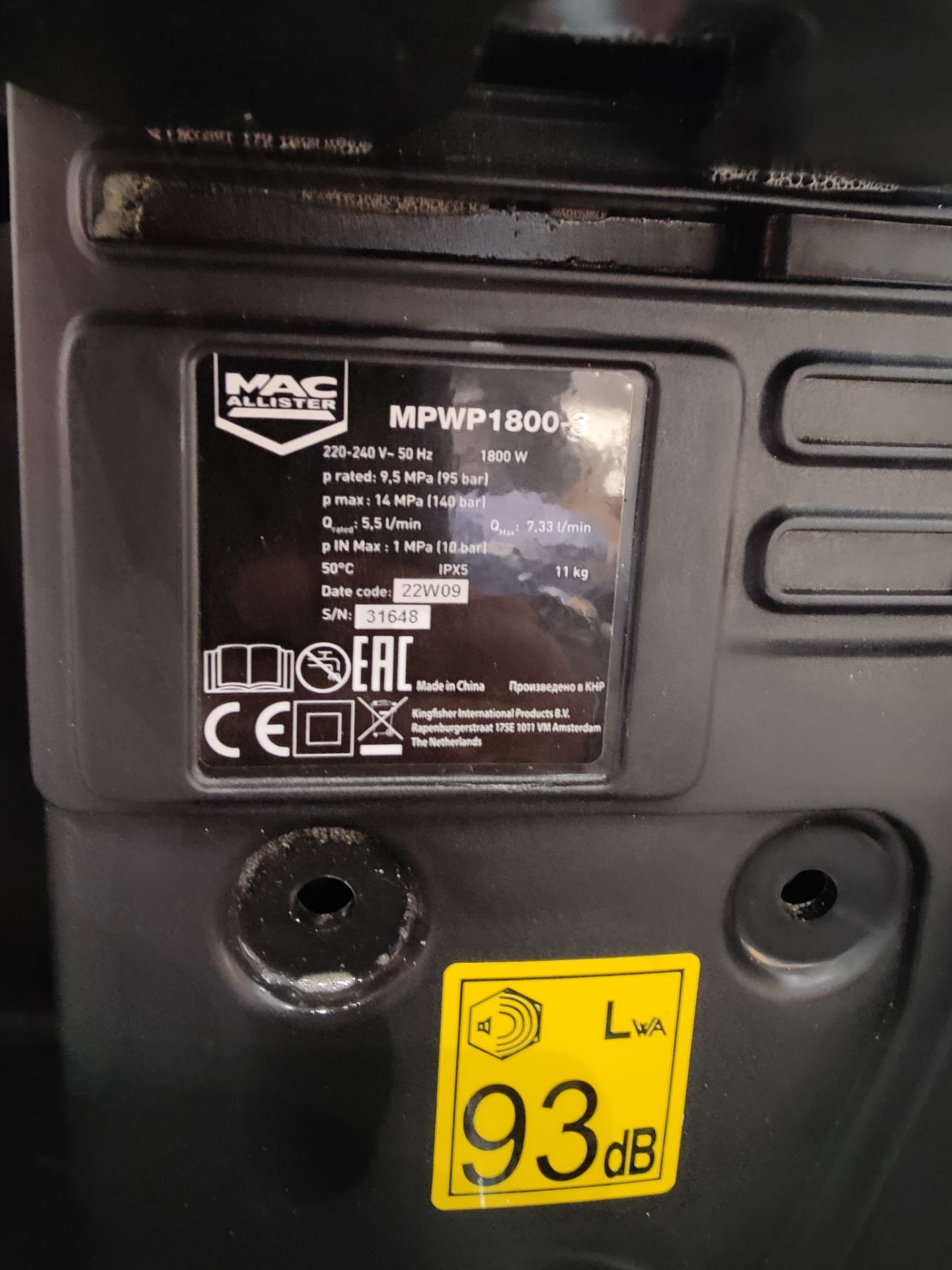 Mac Alister MPWP1800-3 Pressure Washer Brand New (Ex Display) - Image 5 of 5