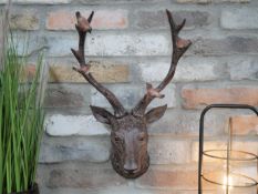 Wall Mounted Brown Stag Head With Nesting Birds