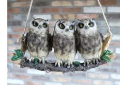 3 Perched Owls on Branch Hanging Ornament