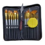 5 x 15 Piece Artists Paint Brush Set & Case Knife & Sponge Included