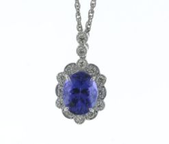 Platinum Oval Cluster Tanzanite and Diamond Pendant (T3.58) 0.46 Carats