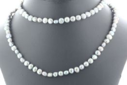 64 Inch Baroque Shaped Grey 5.0 - 6.0mm Pearl Necklace