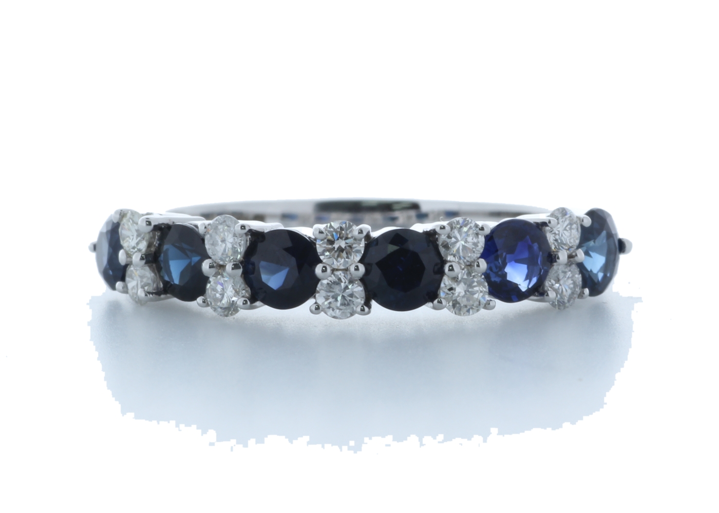 9ct White Gold Claw Set Semi Eternity Diamond and Sapphire Ring (S1.31) 0.31 Carats