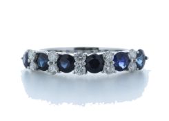 9ct White Gold Claw Set Semi Eternity Diamond and Sapphire Ring (S1.31) 0.31 Carats