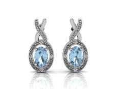 9ct White Gold Diamond and Blue Topaz Earrings