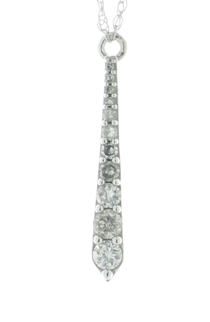 9ct White Gold Diamond Bar Pendant and 18"" Chain 0.16 Carats
