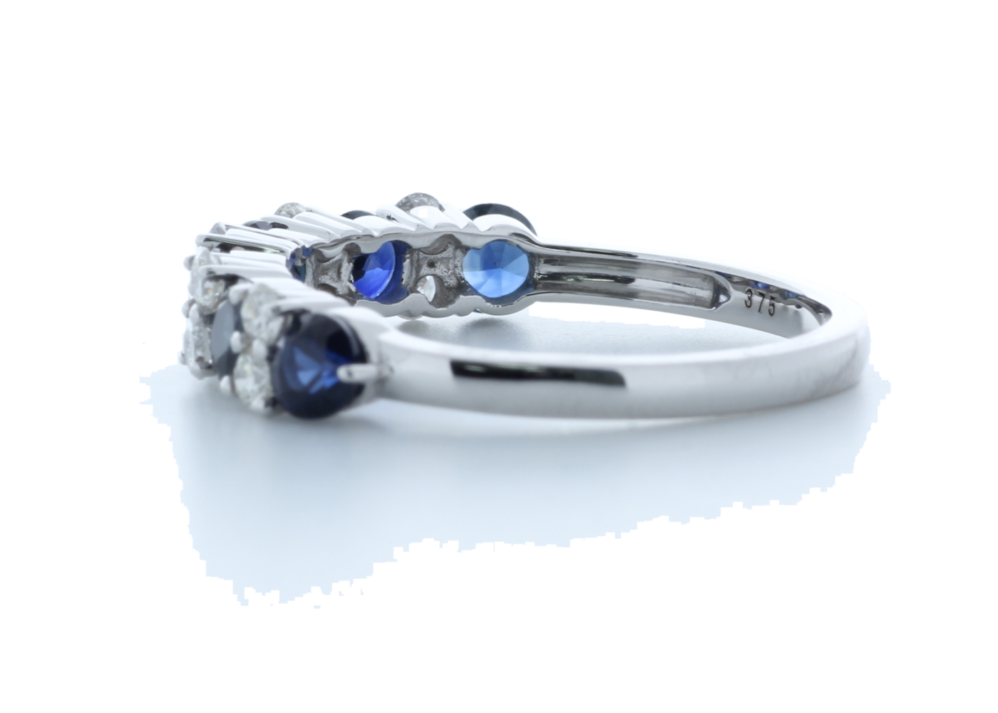 9ct White Gold Claw Set Semi Eternity Diamond and Sapphire Ring (S1.31) 0.31 Carats - Image 3 of 5