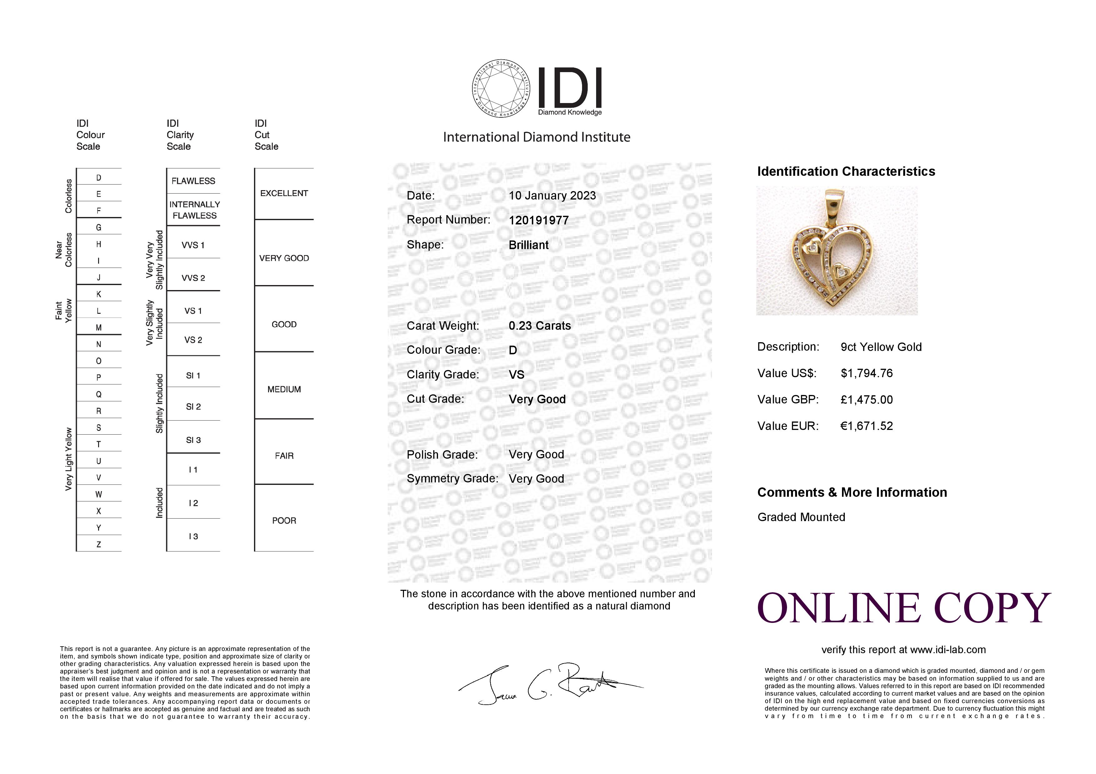 9ct Yellow Gold Heart Pendant Set With Diamonds 0.23 Carats - Image 4 of 5