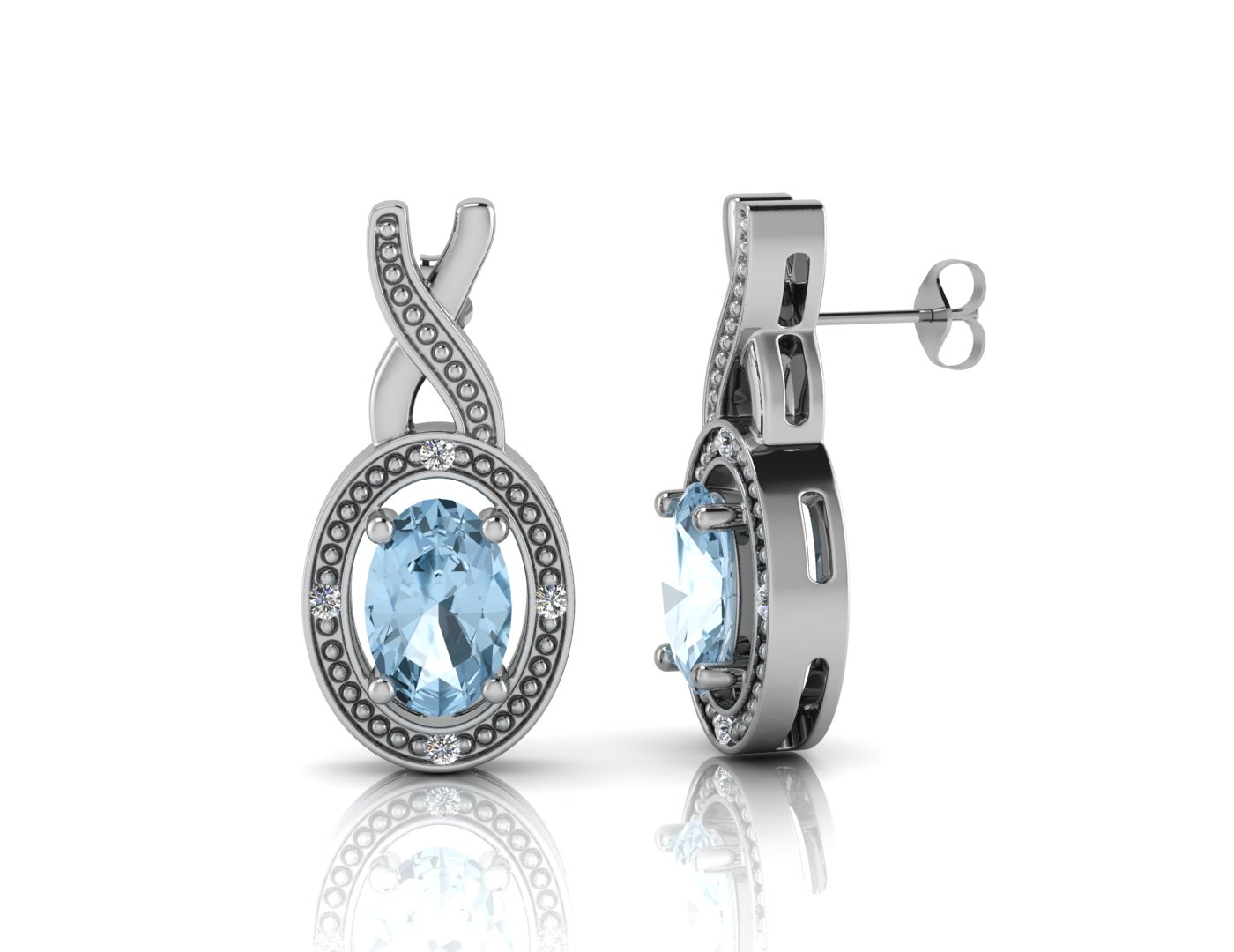 9ct White Gold Diamond and Blue Topaz Earrings - Image 3 of 4