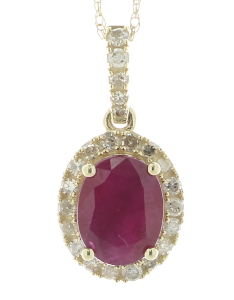 14ct Yellow Gold Oval Ruby and Diamond Pendant and Chain (R1.62) 0.26 Carats - Image 2 of 4