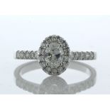 18ct White Gold Oval Cut Diamond Shoulder Set Ring (0.42) 0.76 Carats