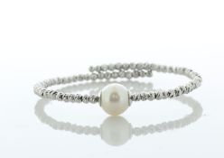 9.5 - 10.0mm Freshwater Cultured Pearl Silver Colour Beaded Bangle