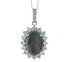 Platinum Oval Cluster Diamond and Opal Pendant (O2.36) 0.88 Carats