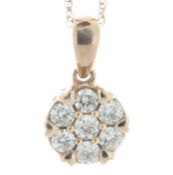 10ct Rose Gold Diamond Cluster Pendant and Chain 0.34 Carats