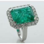 18ct White Gold Single Stone Emerald With Halo Setting Ring (E16.12) 1.32 Carats