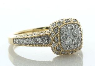 14ct Yellow Gold Cushion Shaped Cluster Diamond Ring 1.00 Carats