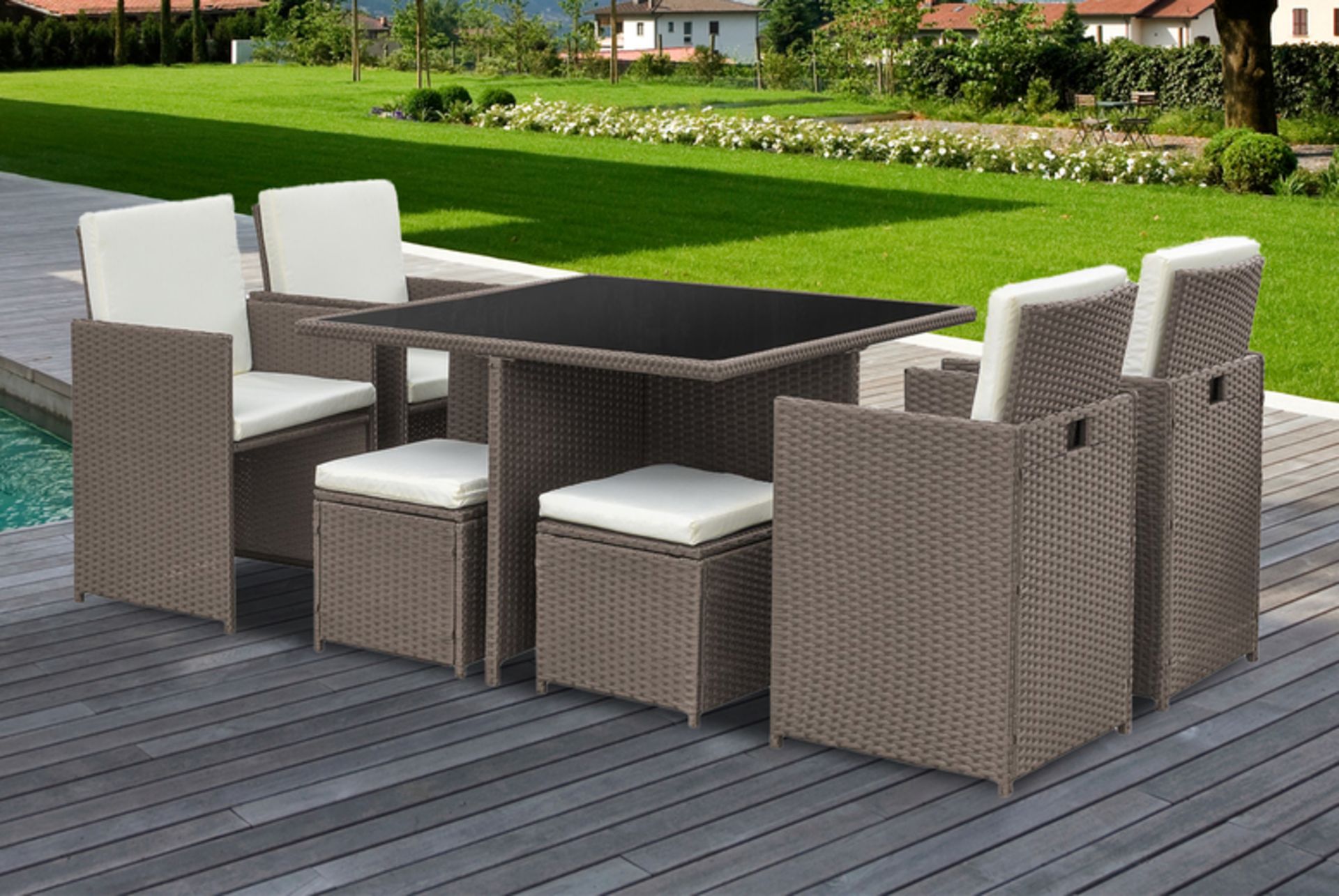 8-Seater Monument Rattan Cube Garden Furniture Dining Set - Brown - Image 3 of 3