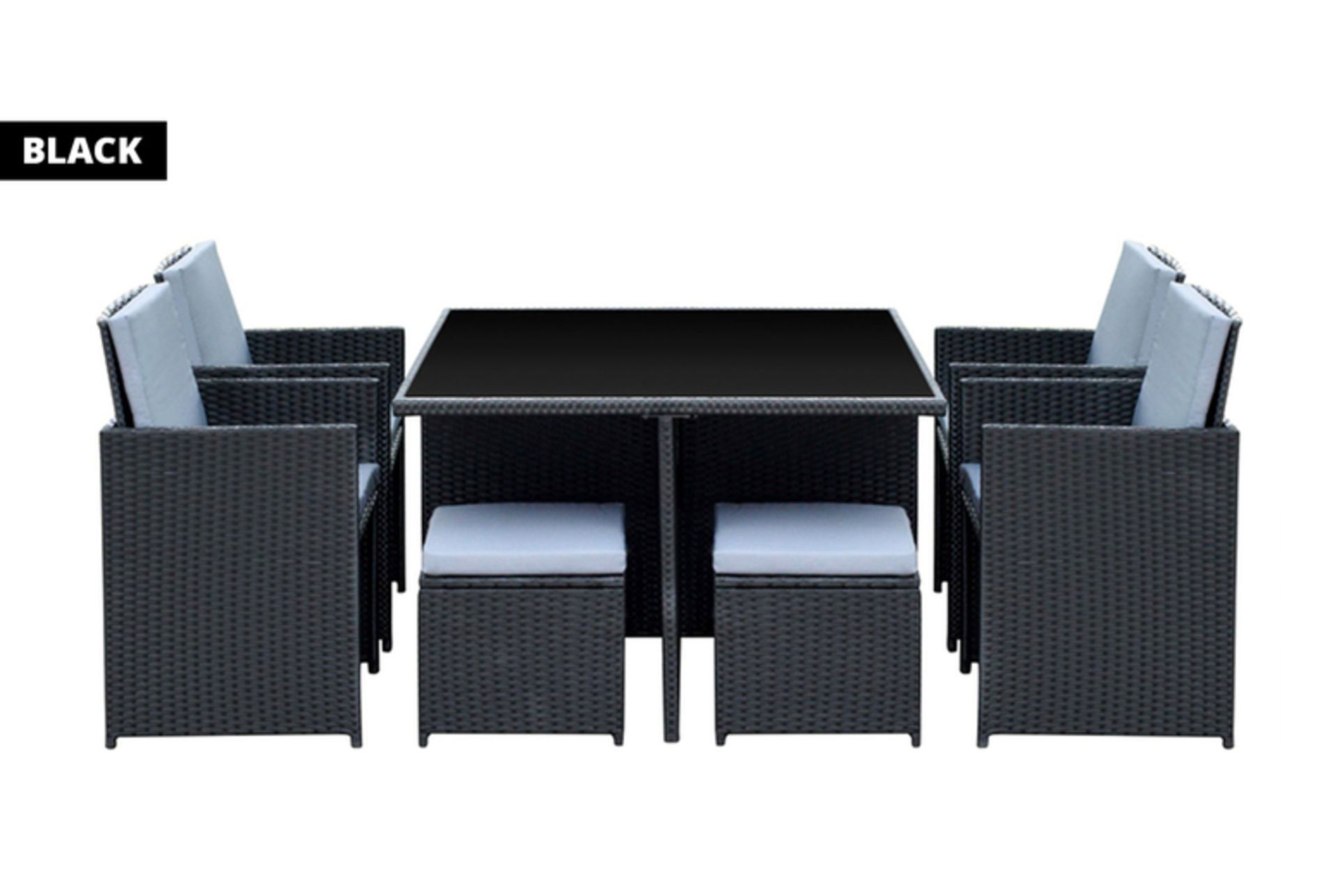 8-Seater Monument Rattan Cube Garden Furniture Dining Set - Black - Image 4 of 4