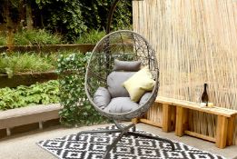 New Rattan Hanging Egg Chair With A Cushion and Pillow - Grey