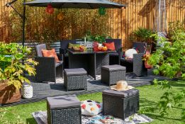 8-Seater Monument Rattan Cube Garden Furniture Dining Set - Black