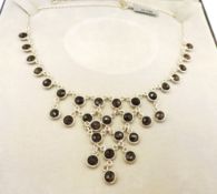 Sterling Silver Smokey Quartz Gemstone Chandelier Necklace New With Gift Box