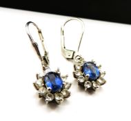 Platinum on Sterling Silver Sapphire Drop Earrings New with Gift Pouch