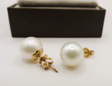 Cultured Pearl Stud Earrings Gold On Sterling Silver 10mm Pearls New With Gift Pouch