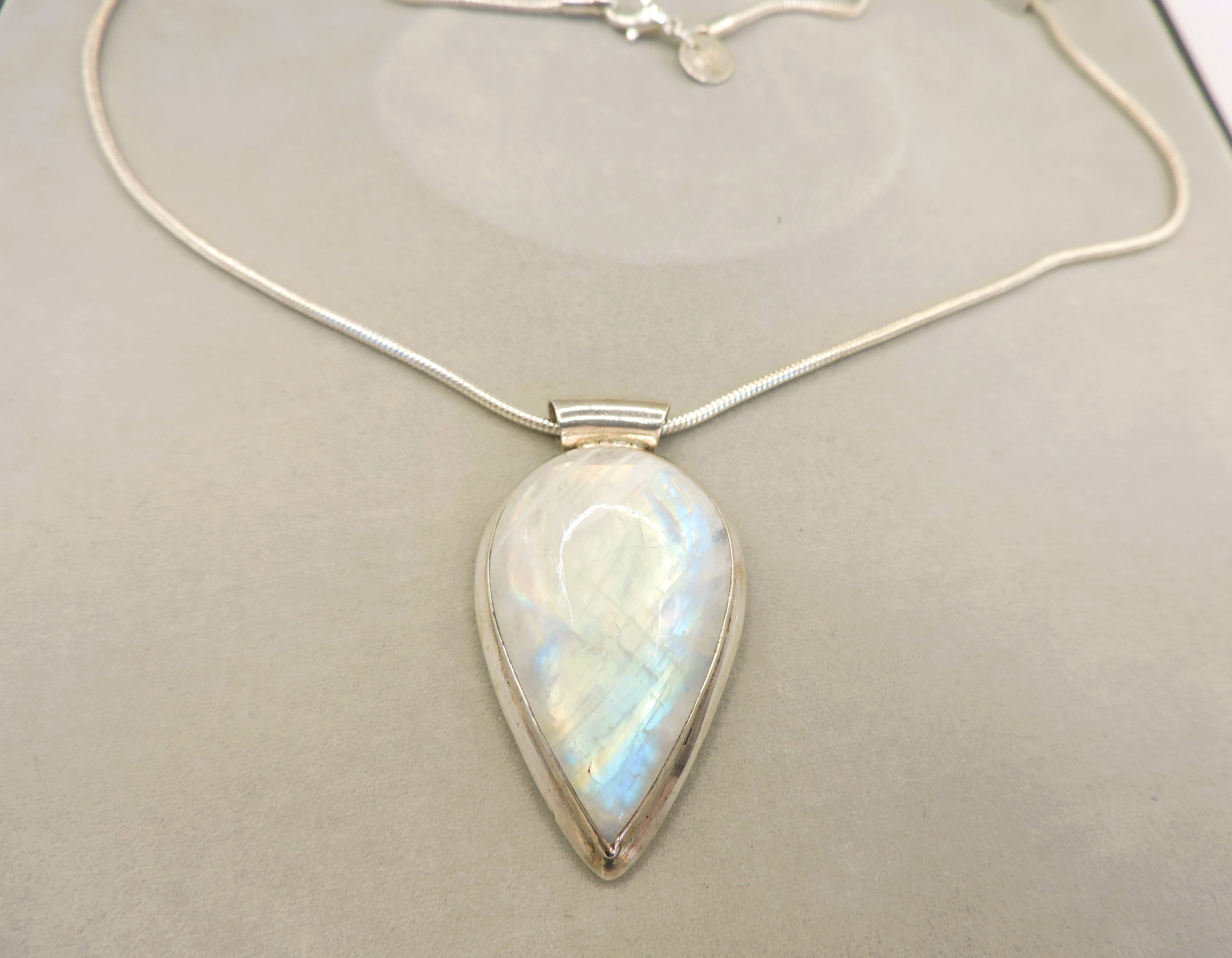 Artisan Sterling Silver Cabochon Teardrop Moonstone Necklace